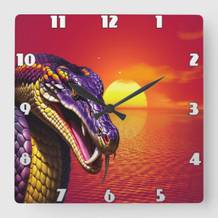 Cobra-orm med kraftig lila och gult fyrkantig klocka