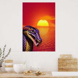 Cobra-orm med kraftig lila och gult poster