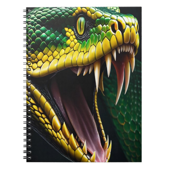Cobra-orm med pulserande grönt och gult anteckningsbok (Framsidan)