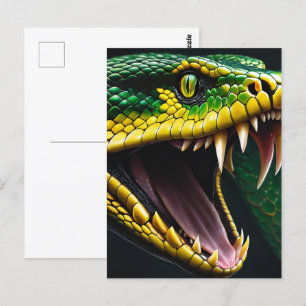 Cobra-orm med pulserande grönt och gult vykort