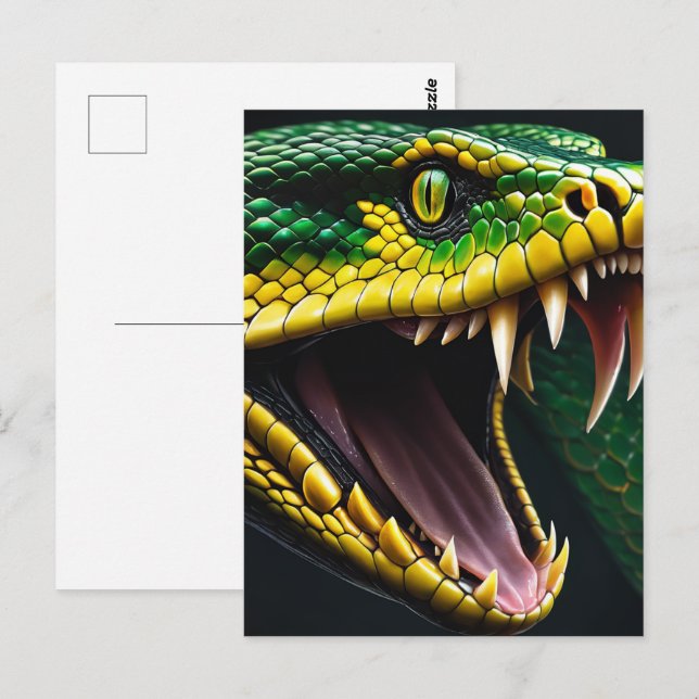 Cobra-orm med pulserande grönt och gult vykort (Fram/baksida)
