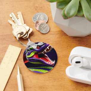 Cobra-orm med pulserande grönt och lila nyckelring