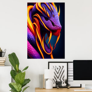 Cobra-orm med pulserande orange och lila poster