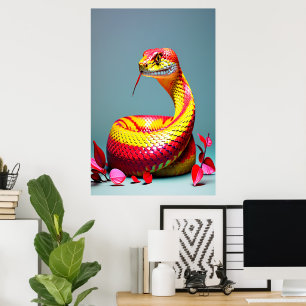 Cobra-orm med pulserande rödskinn och gult poster