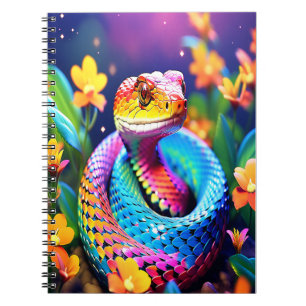 Cobra-orm med pulserande turkos rosa och gult anteckningsbok