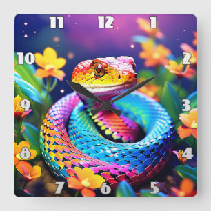 Cobra-orm med pulserande turkos rosa och gult fyrkantig klocka