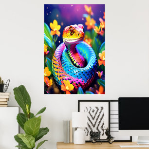 Cobra-orm med pulserande turkos rosa och gult poster