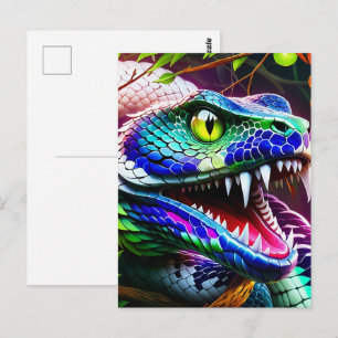 Cobra-orm med vibrerande turkos och blå skalor vykort