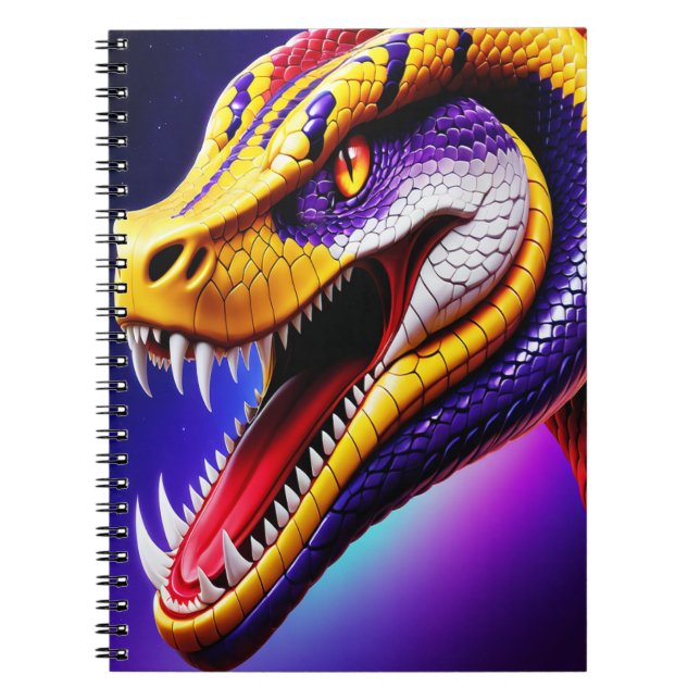Cobra-pulverröd lila vit och gult anteckningsbok (Framsidan)