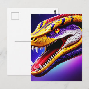 Cobra-pulverröd lila vit och gult vykort