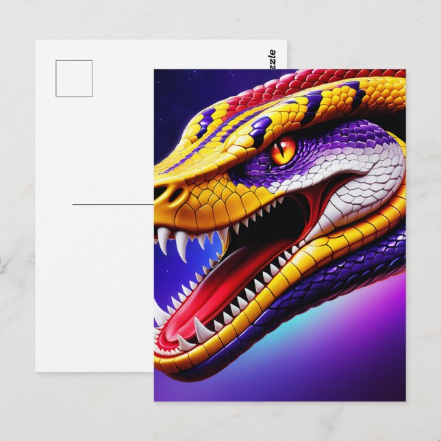 Cobra-pulverröd lila vit och gult vykort (Fram/baksida)