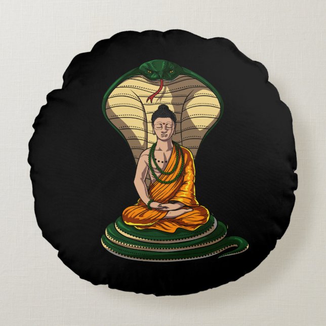 Cobra Snake Buddha Zen Yoga Meditation Rund Kudde (Framsidan)