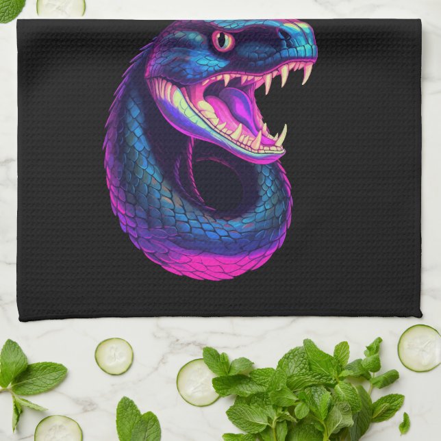 Cobra Snake in Vaporwave Aesthetic Stil Kökshandduk (Vikta)