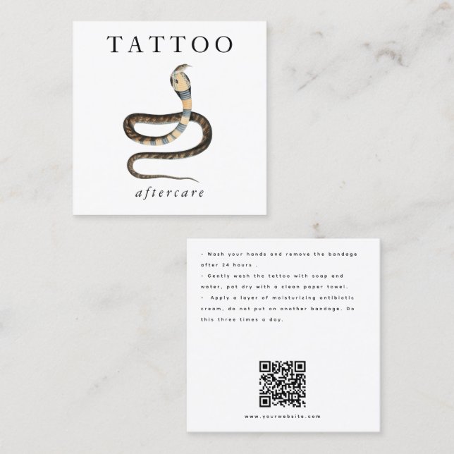 Cobra Snake Tattoo Aftercare Instructions QR Code Fyrkantigt Visitkort (Fram/baksida)