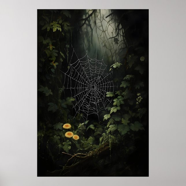 Cobwebs In Dark Woods Wall Print, Spider Webs In Poster (Framsidan)
