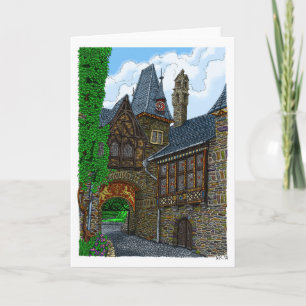 Cochem Castle - i Färg-hälsningskort Helgkort