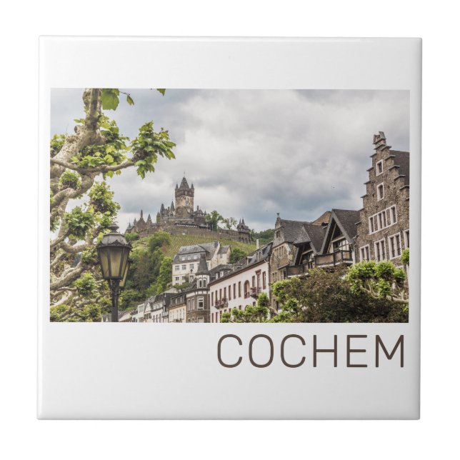 Cochem Mosel Panorama Tyskland Souvenir Kakelplatta (Framsidan)