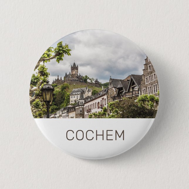 Cochem Moselle Panorama Tyskland Souvenir Knapp (Framsida)