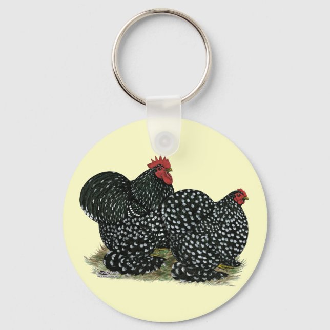 Cochin Mottled Chickens Nyckelring (Framsida)