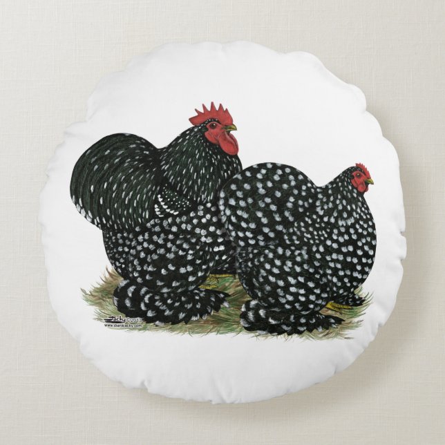 Cochin Mottled Chickens Rund Kudde (Framsidan)