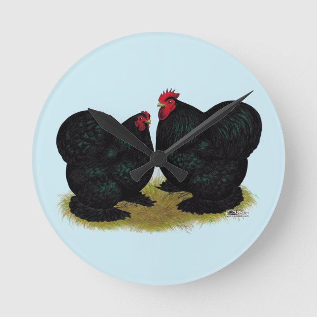 Cochins Black Bantam Pair Rund Klocka (Framsida)