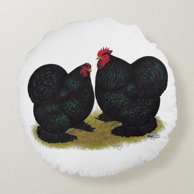Cochins Black Bantam Pair Rund Kudde (Baksidan)
