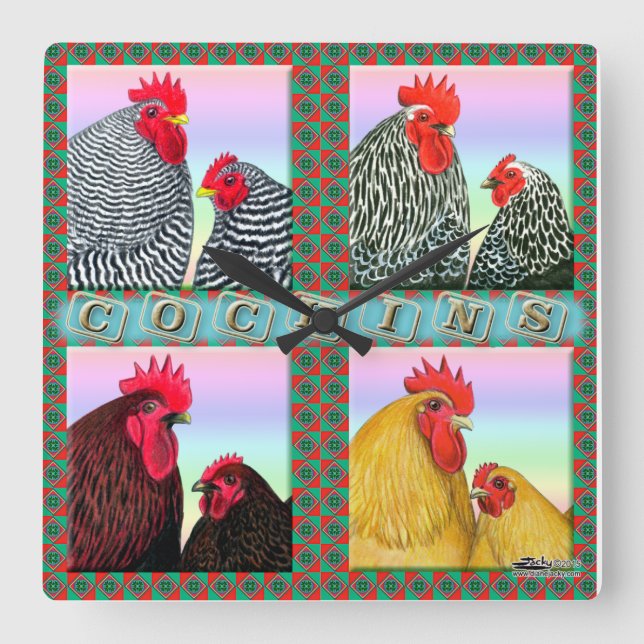 Cochins Four Färg Fyrkantig Klocka (Framsida)