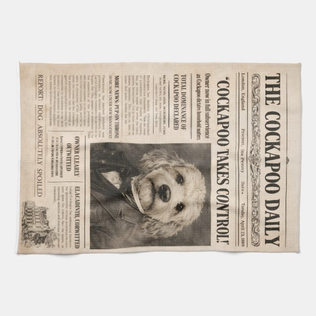 Cockapoo Antik Tidning Kökshandduk (Horisontell)