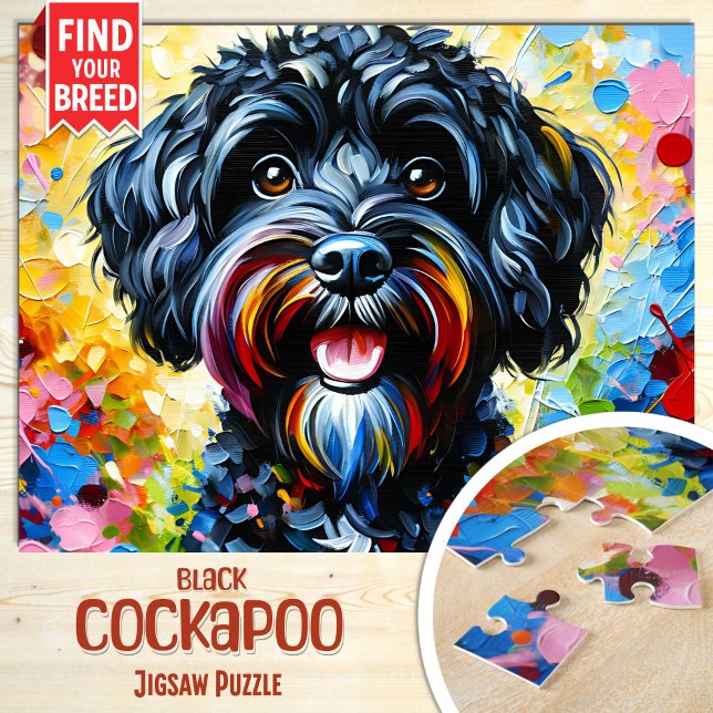 Cockapoo Black Hund Porträtt Acrylic Art Print Hun Pussel (Skapare uppladdad)