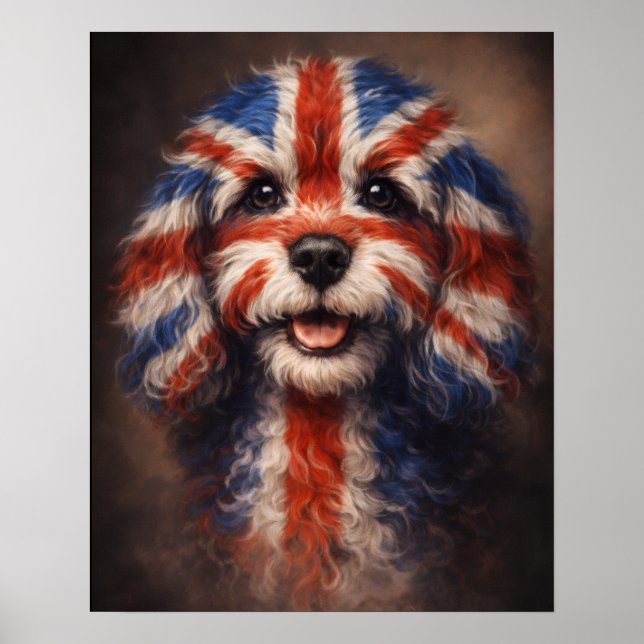 Cockapoo brittisk flagga hund väggkonstaffisch poster (Framsidan)