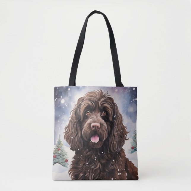 Cockapoo Chocolate-Hund i vinter-scen Tygkasse (Framsida)