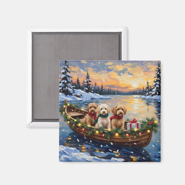 Cockapoo Christmas Boat Holiday Magnet (Front/Back)