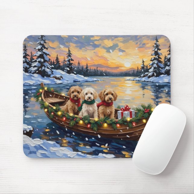 Cockapoo Christmas Boat Holiday Musmatta (Med mus)