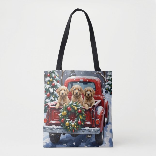 Cockapoo Christmas Red Truck Holiday Tygkasse (Framsida)