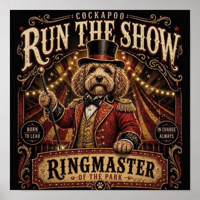 Cockapoo Cirkus Ringmaster Affisch Hund Väggkonst (Framsidan)