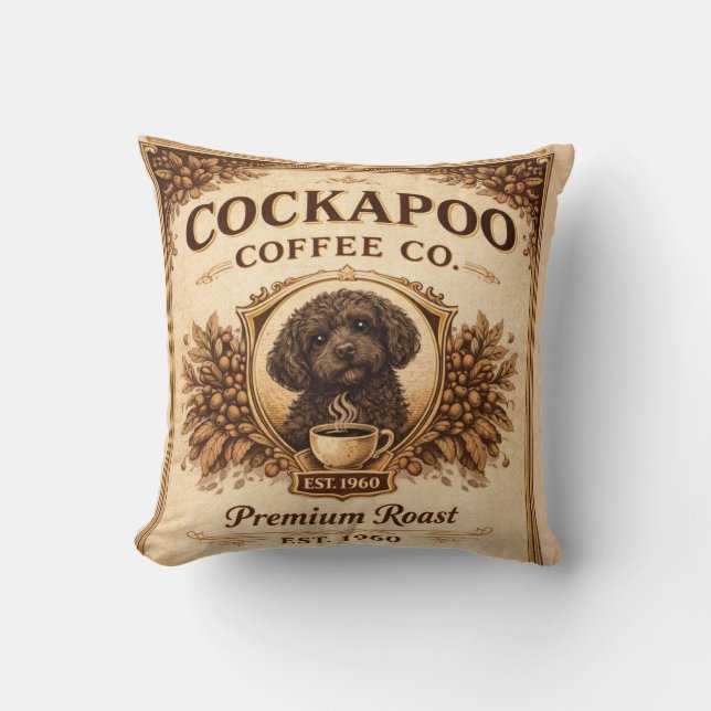 Cockapoo Coffee Co Pillow | Dog Lover Cushion Gift Kudde (Framsida)