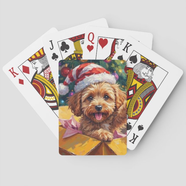 Cockapoo Dog Christmas Gift Box Surprise Casinokort (Baksidan)