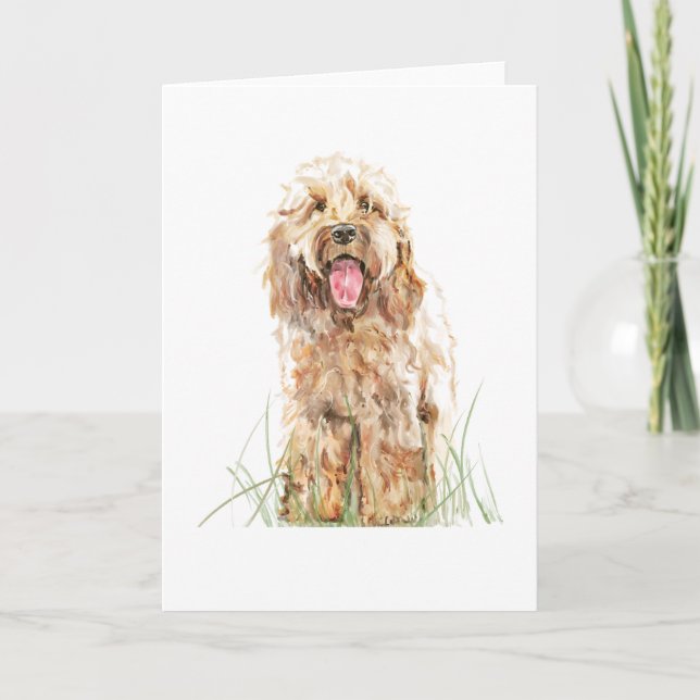 Cockapoo Dog Greeting Card – Watercolor Pet Art Kort (Framsida)