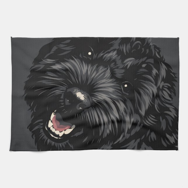 Cockapoo Dog Portrait Black Cockapoo gift Kökshandduk (Horisontell)