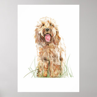 Cockapoo Dog Poster, Watercolor Wall Art Poster