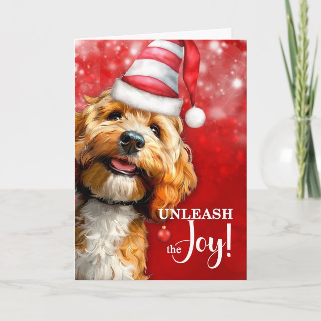 Cockapoo Dog Unleash the Joy Christmas Helgkort (Framsida)