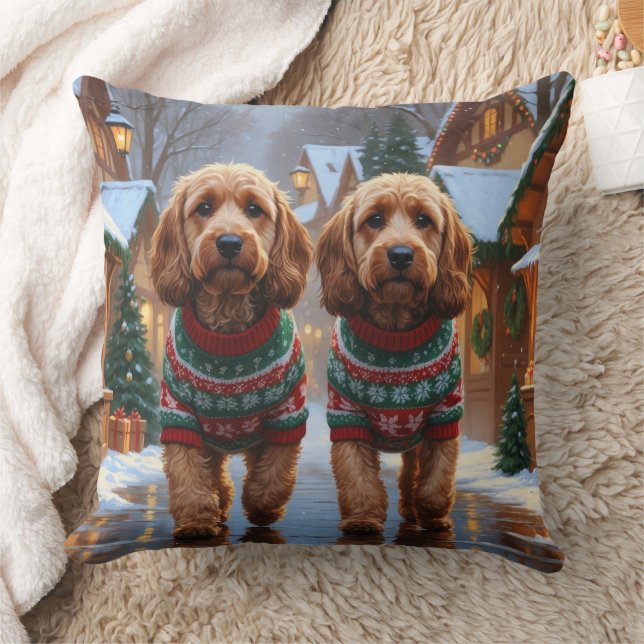 Cockapoo Dogs Christmas Snow Holiday  Kudde (Filt)
