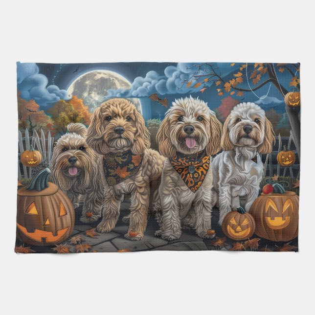 Cockapoo Halloween Kuslig Kökshandduk (Horisontell)