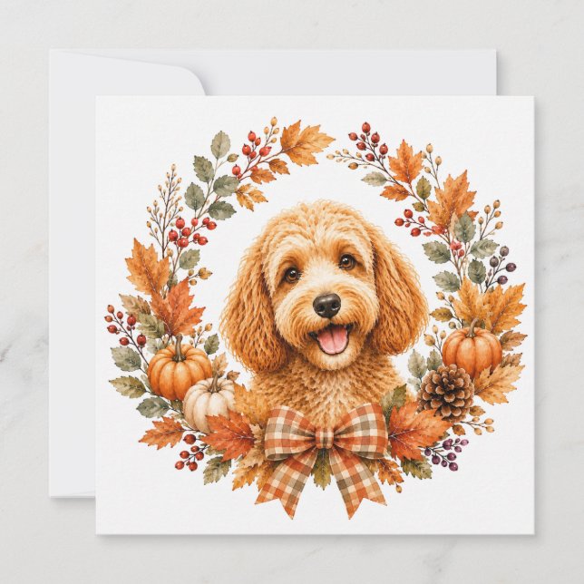 Cockapoo höstkrans anteckningskort (Framsida)