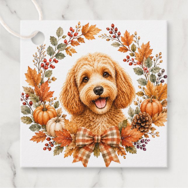 Cockapoo höstkrans gåvor etiketter (Framsida)