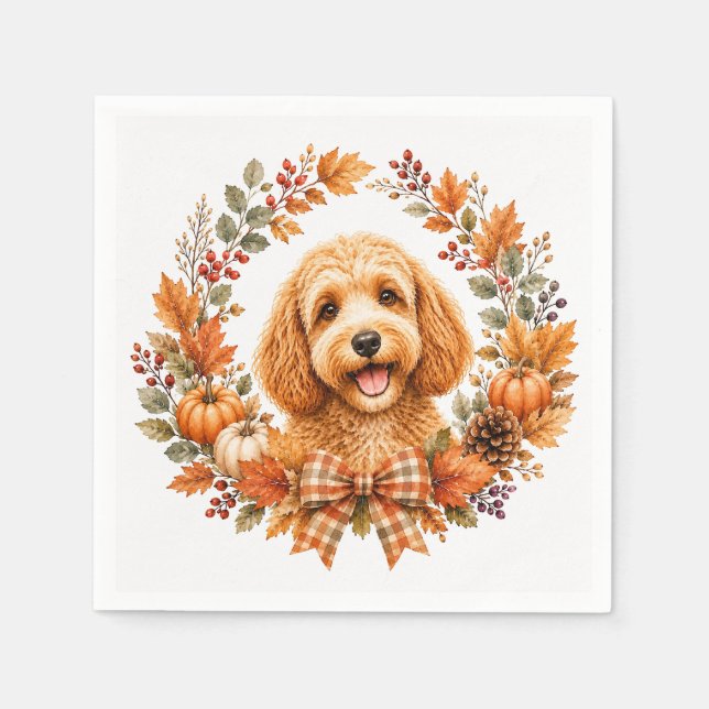 Cockapoo höstkrans pappersservett (Framsidan)