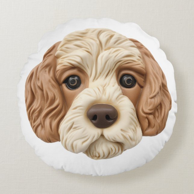 Cockapoo Hund 3D Inspirerad Rund Kudde (Framsidan)