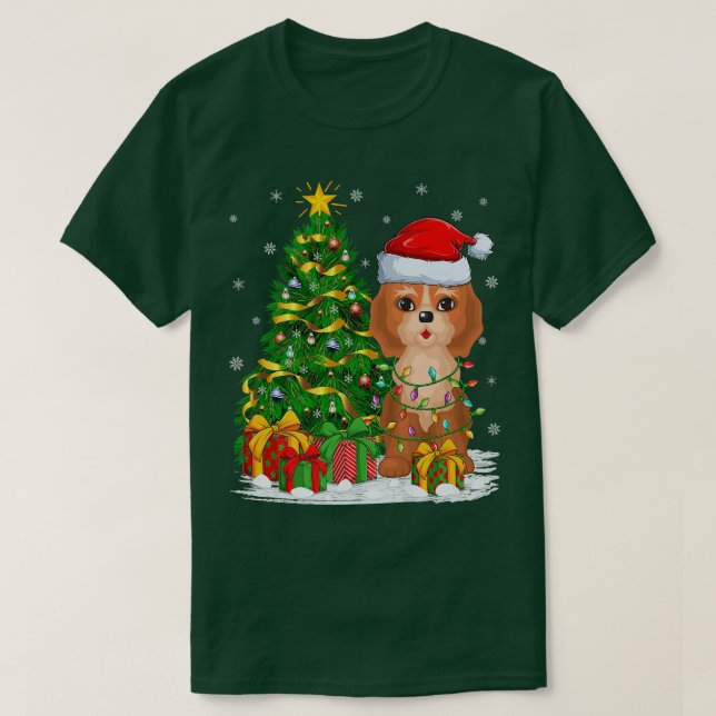 Cockapoo Hund älskare Julafton Träd Santa Cockapoo T Shirt (Design framsida)