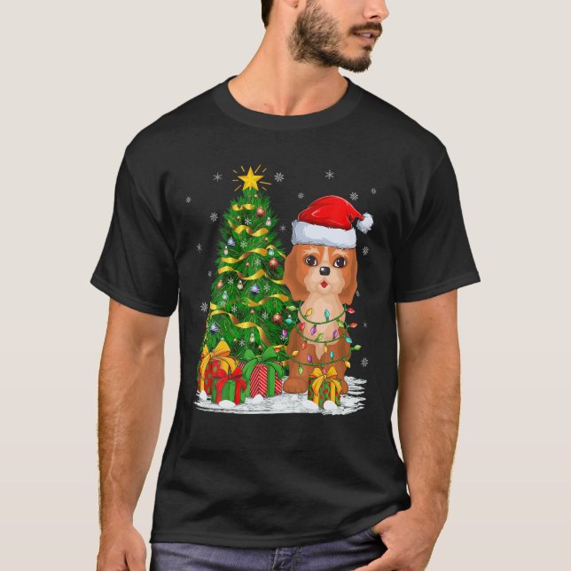 Cockapoo Hund älskare Julafton Träd Santa Cockapoo T Shirt (Framsida)