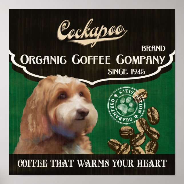 Cockapoo Hund Art Poster- Organic Coffee Company Poster (Framsidan)